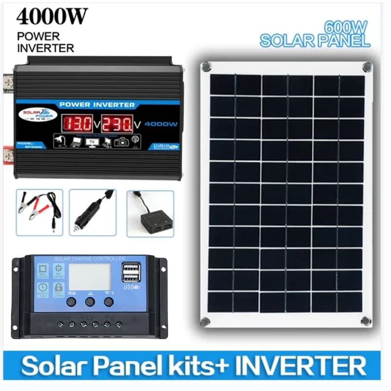 Kit onduleur solaire 6000W, panneau solaire 600W, contrôleur de charge de batterie 12V, système comp
