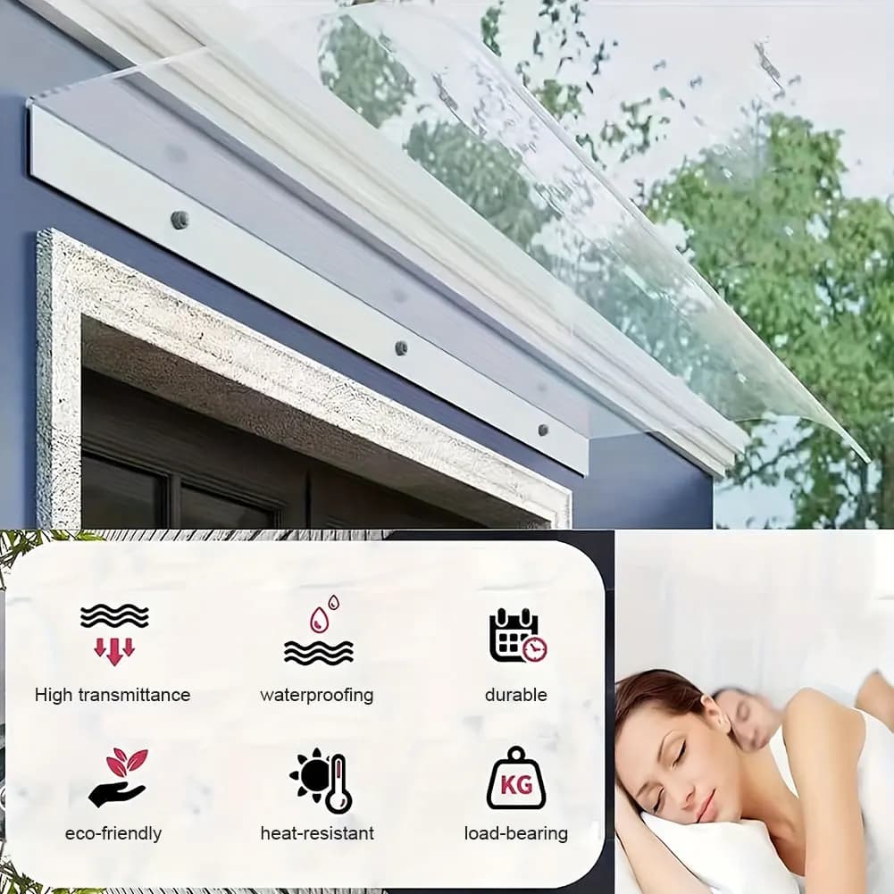 Auvent de porte extérieur transparent sans support pour protection UV, pluie et soleil