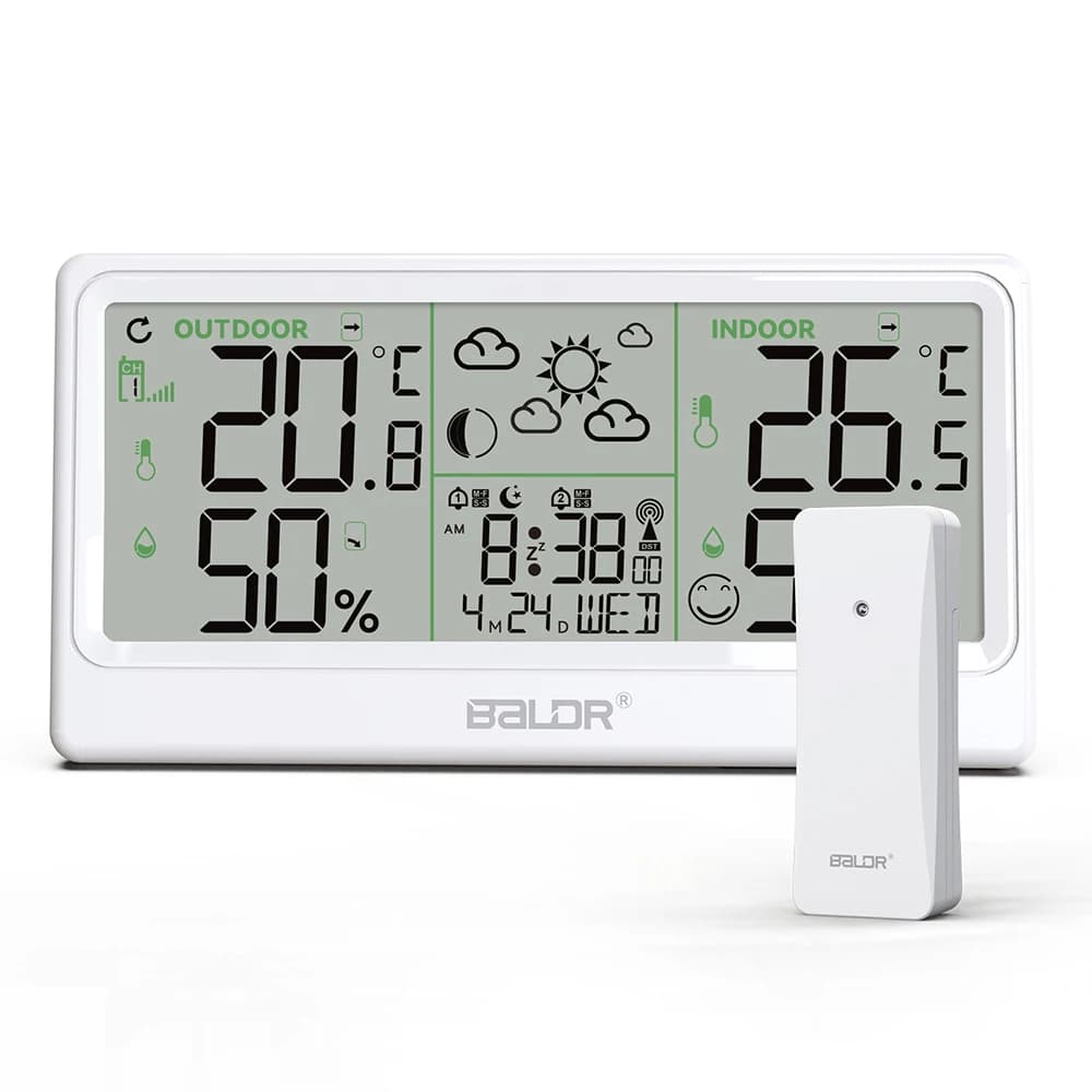 Station météo avec écran LCD de 8.5 pouces, réveil RCC, compteur numérique de température et d'humid