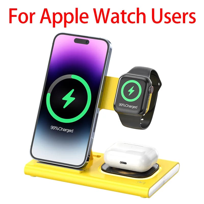 Support de charge sans fil pliable 3-en-1 pour bureau, station de charge rapide pour iPhone 17 16 15