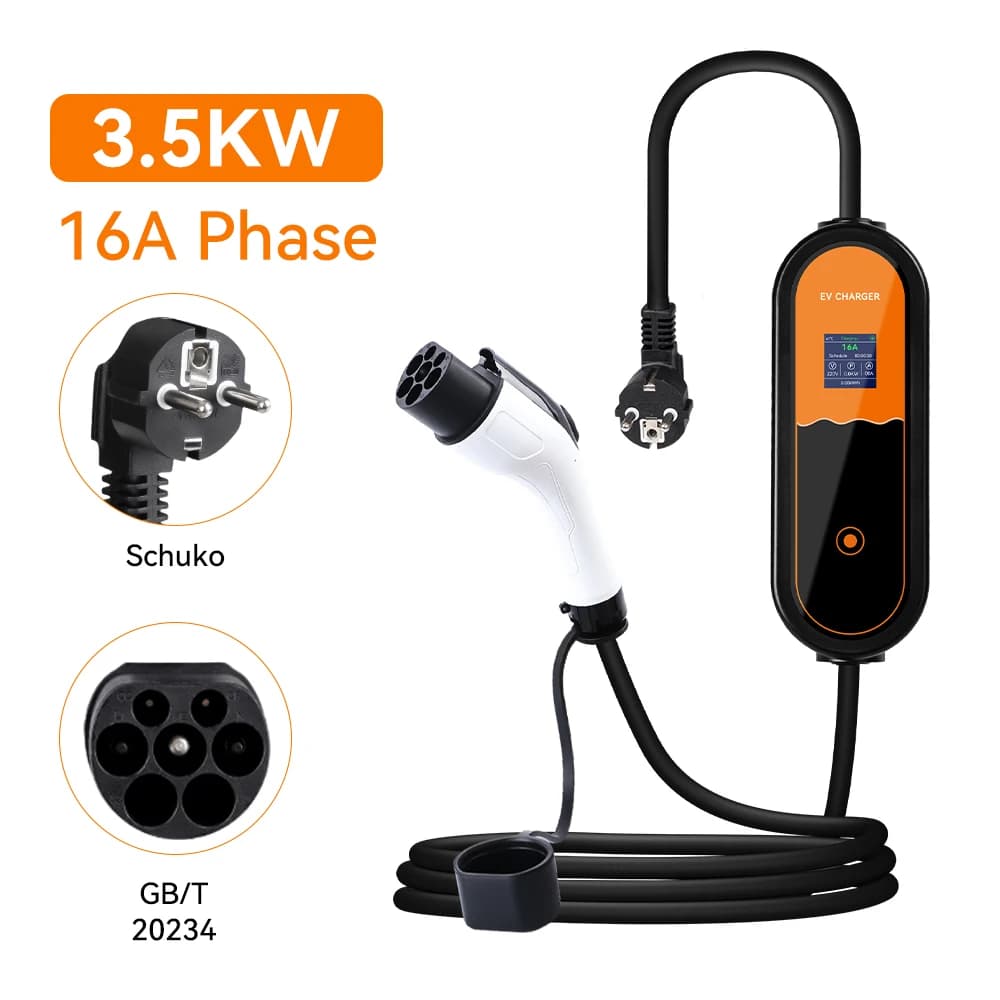 Chargeur EV portable IPENGEN 3,5 kW GBT, prise EU monophasée, charge EVSE, courant réglable 8A-10A-1