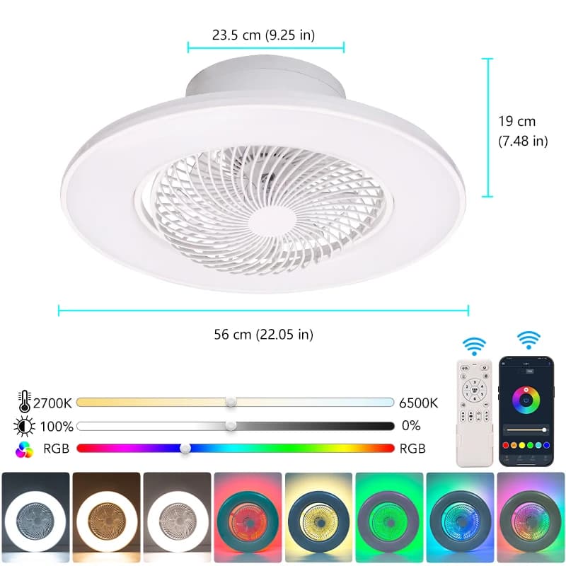 MARPOU Lampes de ventilateur intelligentes modernes avec rétroéclairage RGB 360 °   Ventilateurs de 