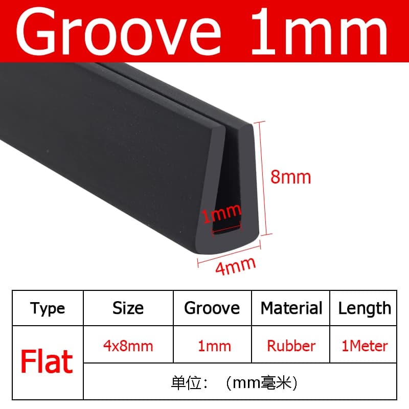 Bande d'étanchéité avec bords en caoutchouc en forme de U, rainure de 1M, 1-12mm, protection noire, 