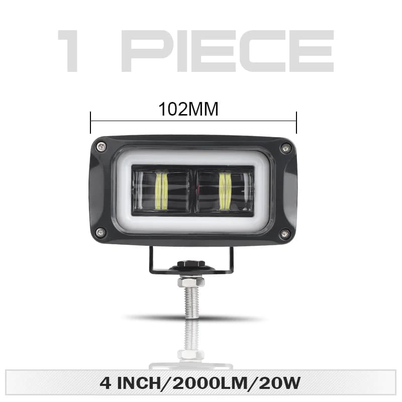 Lampe de travail rectangulaire LED 8D de 4 pouces avec lentille, feux de conduite Angel Eyes Halo, f