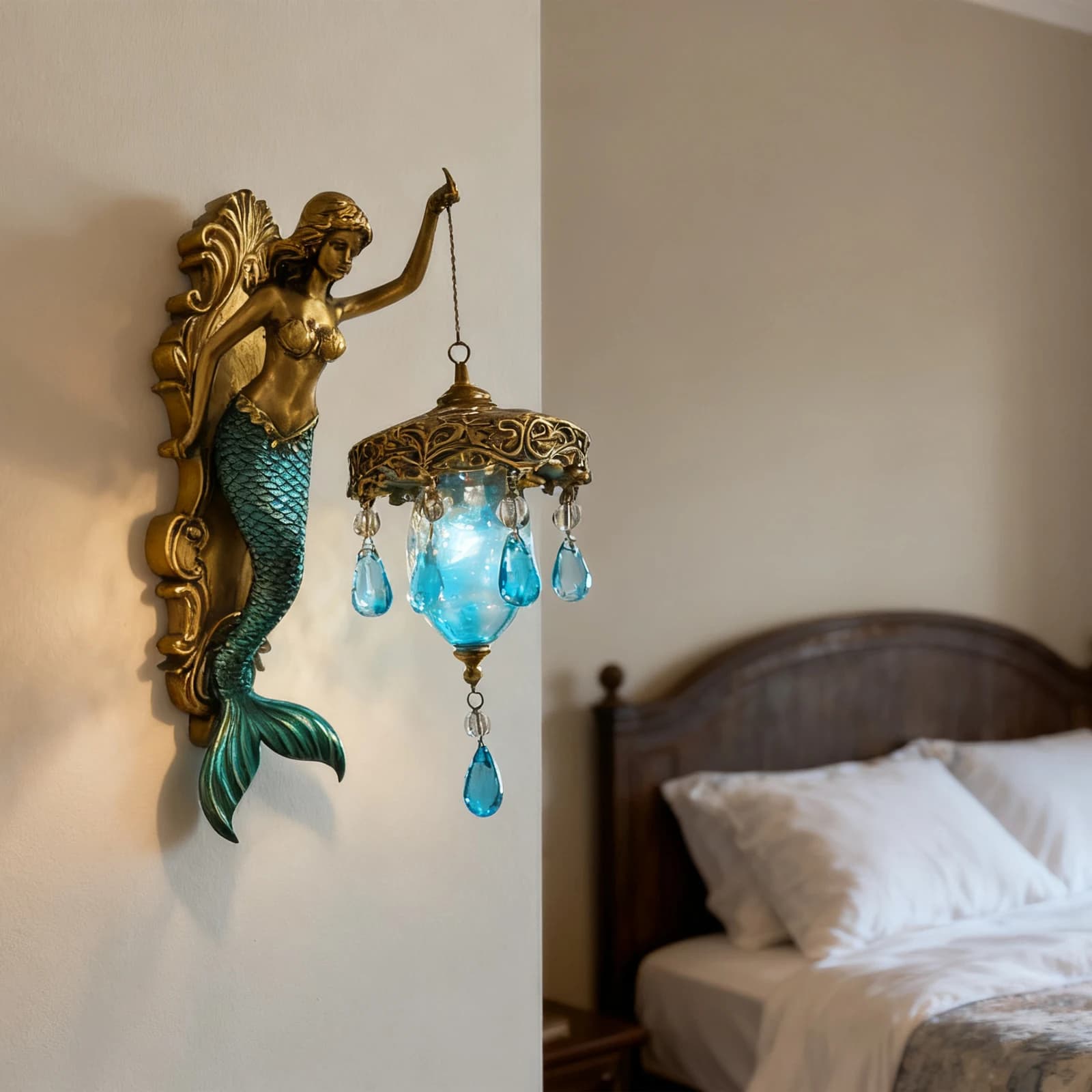 Applique murale au Design sirène Unique, lumière ambiante douce, breloque Vintage, décoration de por