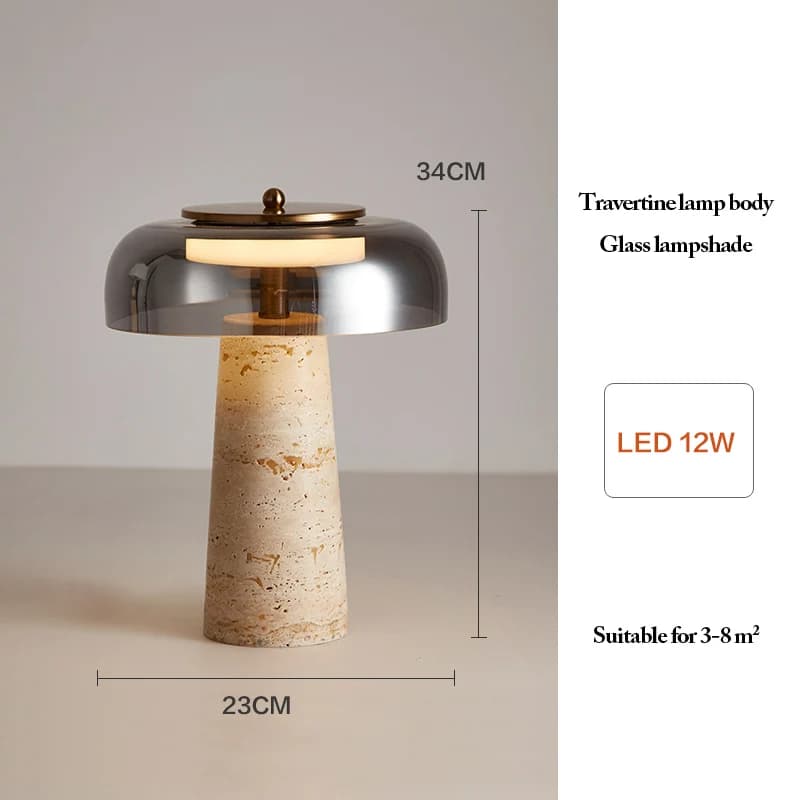 Lampe de bureau moderne en pierre naturelle en forme de champignon, lampe de table LED en travertin,
