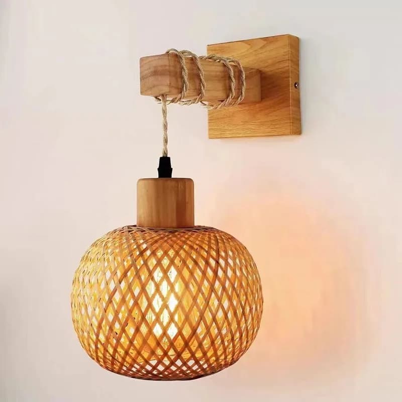 Lanterne en bambou applique en rotin naturel osier E27 lustres tissé à la main en bambou décor de ch