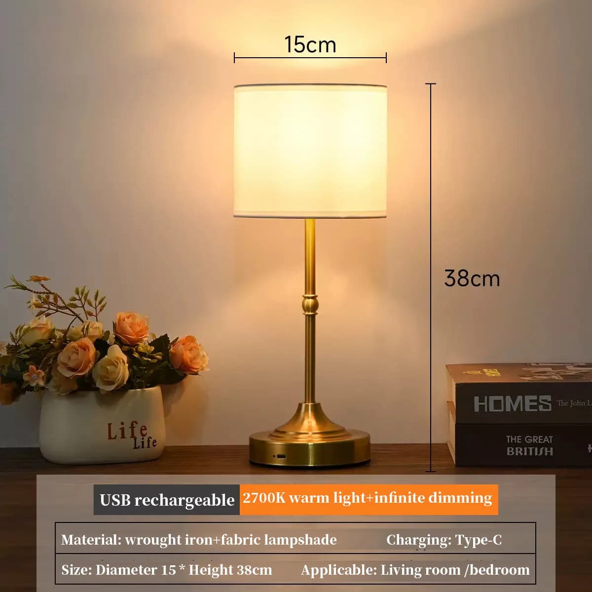 Lampes de Table sans fil lampe à batterie Rechargeable avec lampes de chevet tactiles en tissu à int