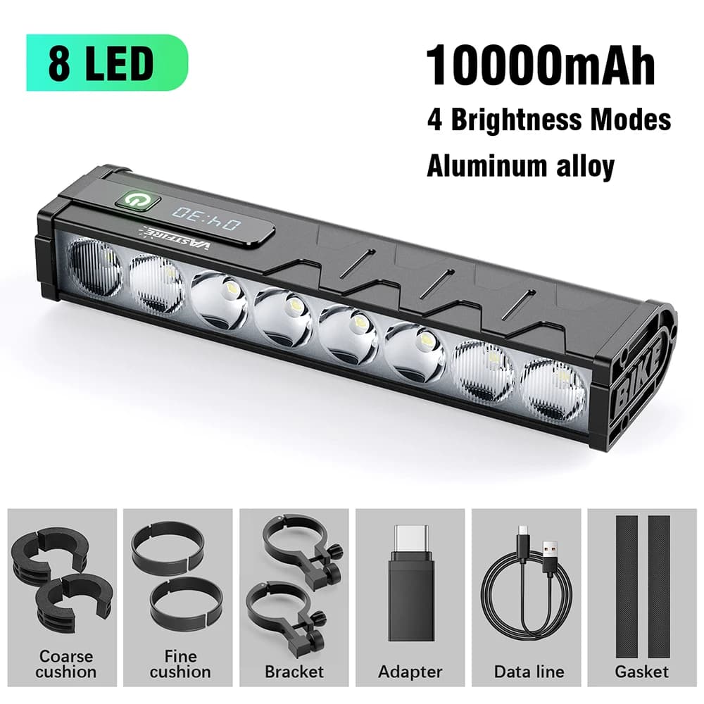 Lumière de vélo avant 8/17LED 25500 lumens, lampe de vélo 10000mAh, lampe torche étanche, charge USB