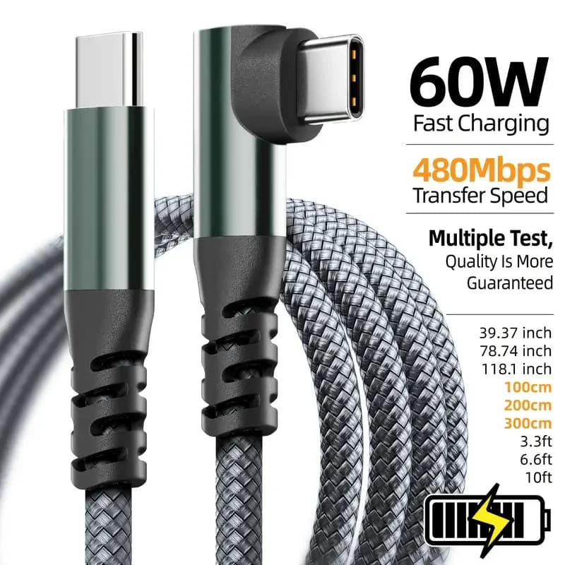 LAIHONEN 1PC câble USB C 1M 2M 3M 10FT USB C transfert de données 60W PD câble de charge rapide pour