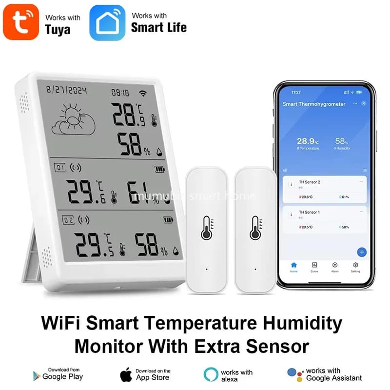 Hygromètre numérique intelligent Tuya avec grand écran LCD, station météo WiFi, capteur de températu
