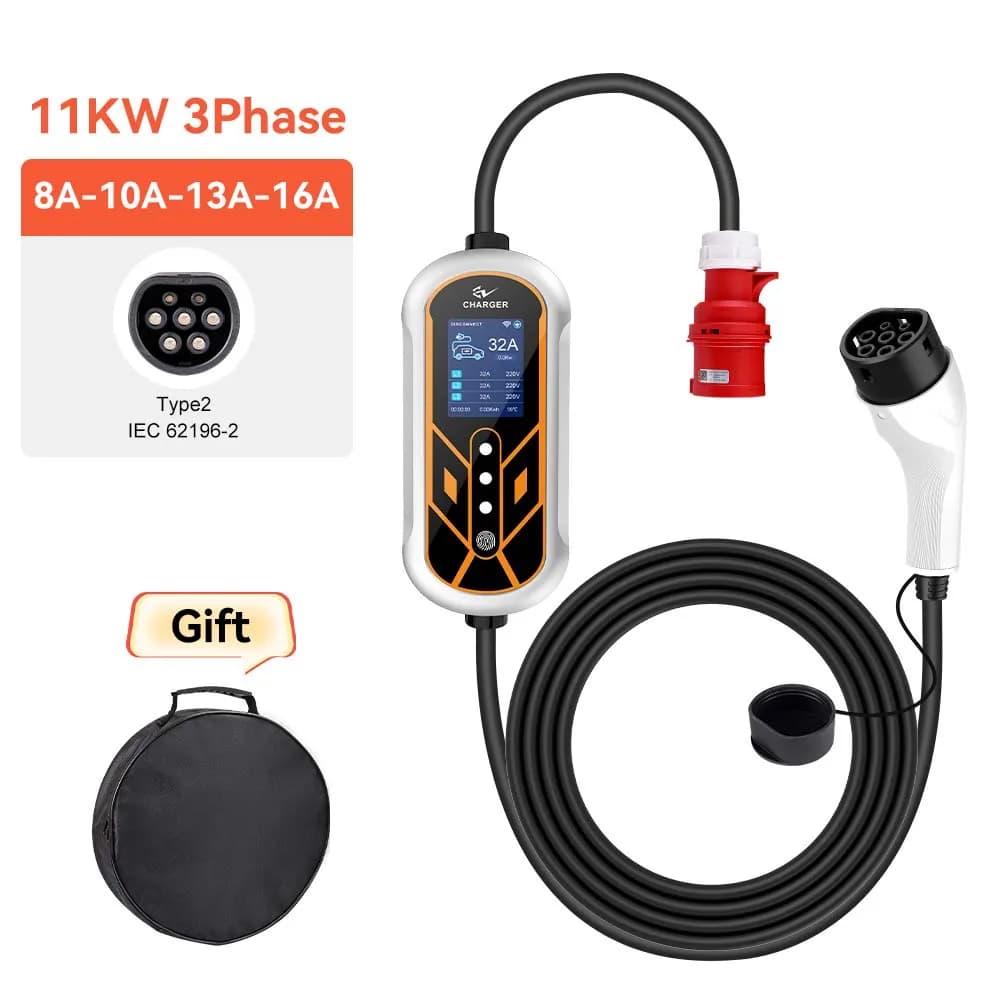JDMEX 11KW Type2 EV chargeur Portable 5M Cbable avec contrôle sans fil APP 16A 3 phases IEC 62196-2 