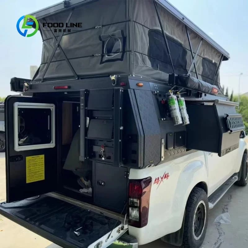 Camper pour pick-up personnalisé avec toit extensible et entrée arrière pour les voyages en famille 