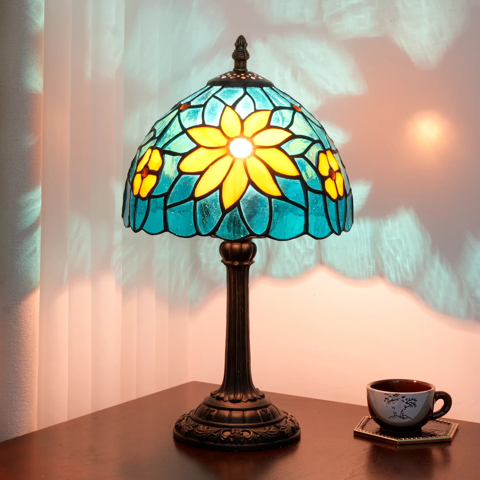 Lampe de table en verre teinté style Tiffany, chrysanthème, 8 pouces, lampe de bureau pour la maison