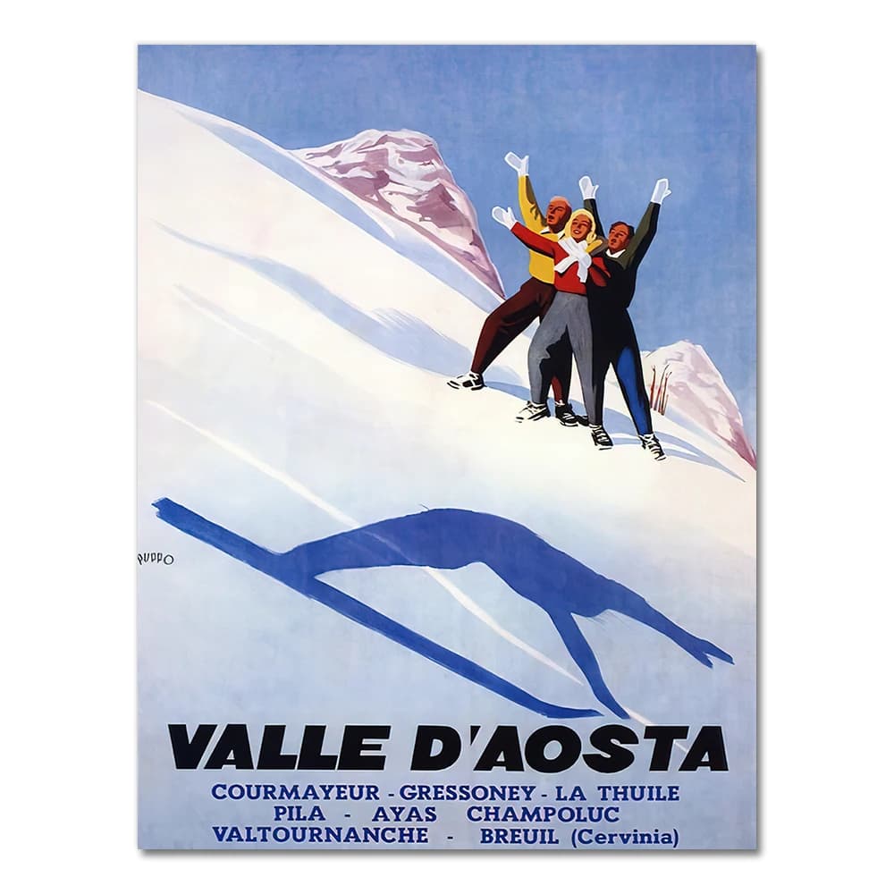Peinture sur Toile de Ski dans les Alpes de Suisse, Affiches Murales Vintage en Kraft, Autocollants 