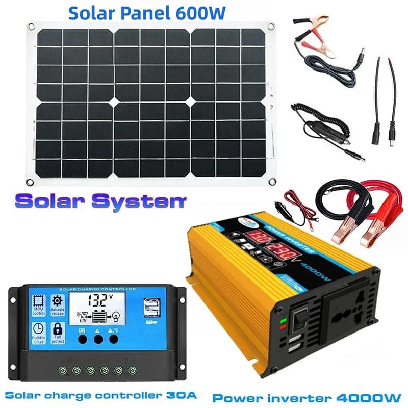 Système de production d'énergie solaire, onduleur 110V/220V 6000W, panneau solaire 12V 30A, contrôle