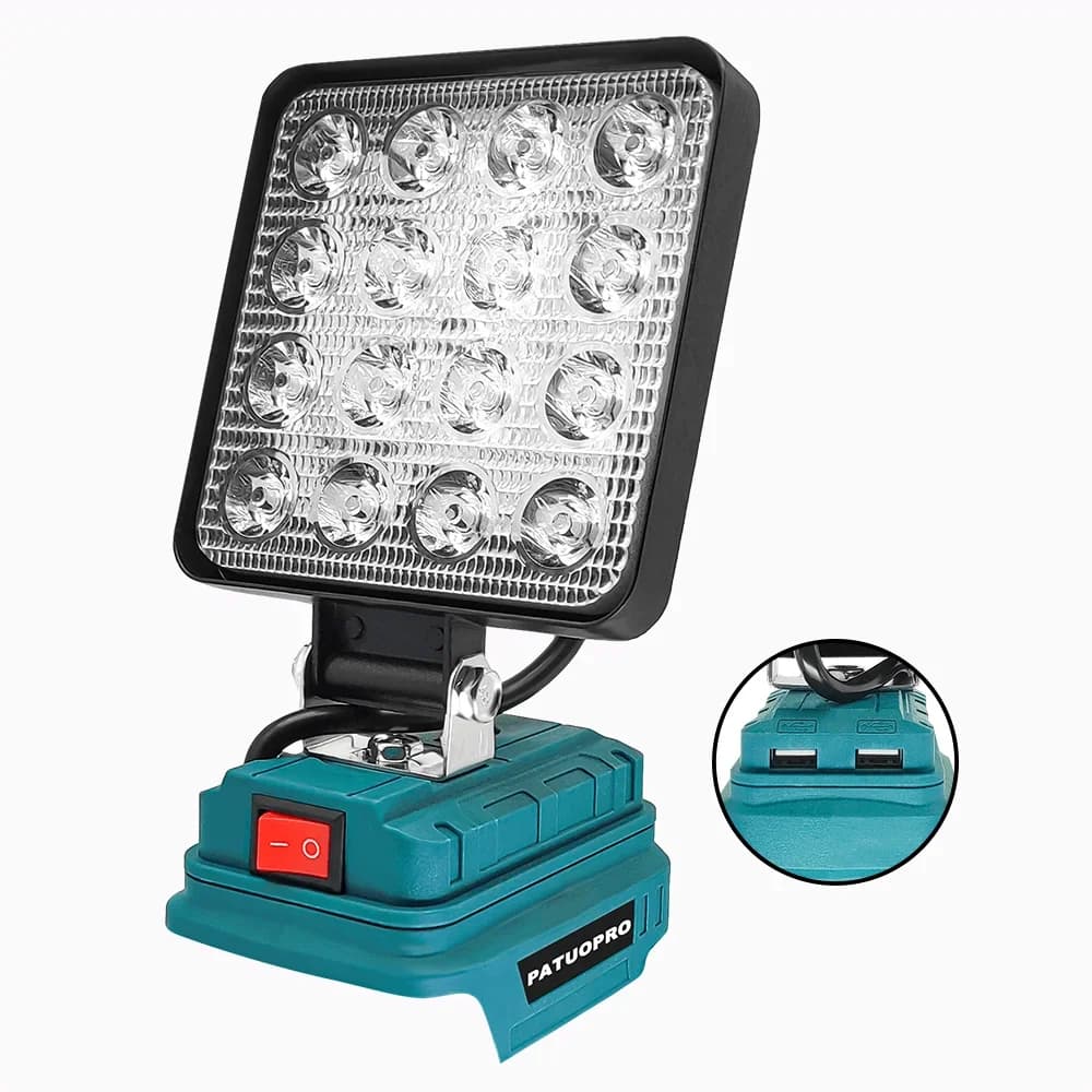 PATUOPRO-Lampe de travail portable sans fil, lampe de poche aste, base réglable pour batterie Makita