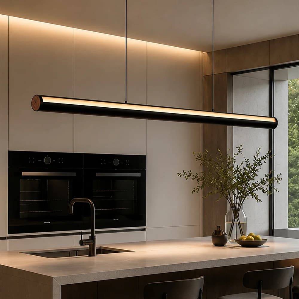 Lustre linéaire italien noir à LED pour restaurant, bureau, bar, salle à manger, cuisine, style mini