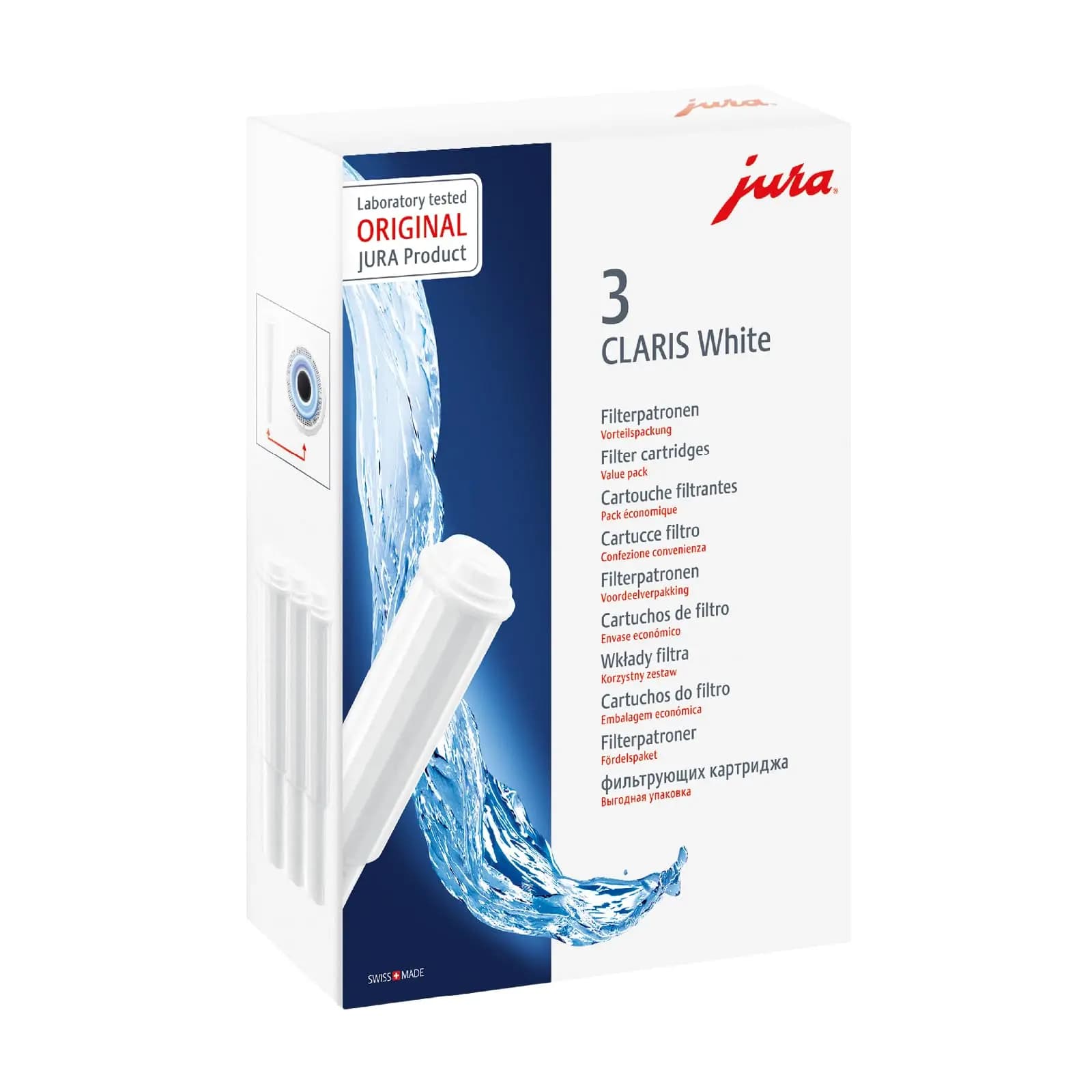 JURA - CLARIS Cartouche filtrante blanche contre les dépôts à l'échelle de lime - Hygiène certifiée 