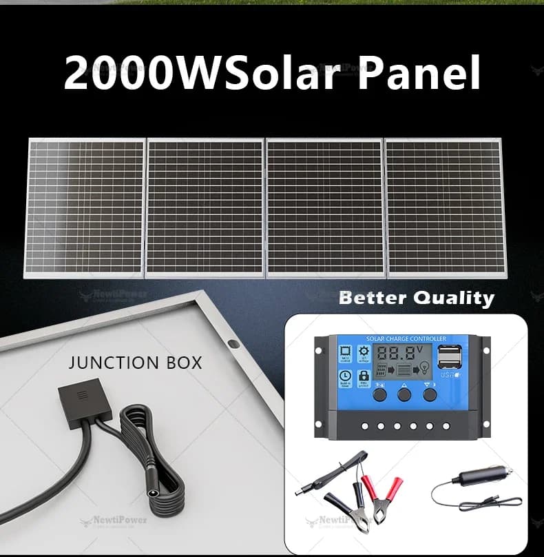 Panneau solaire polycristallin pliable 2000W, sortie 12V, haute efficacité, station d'alimentation p