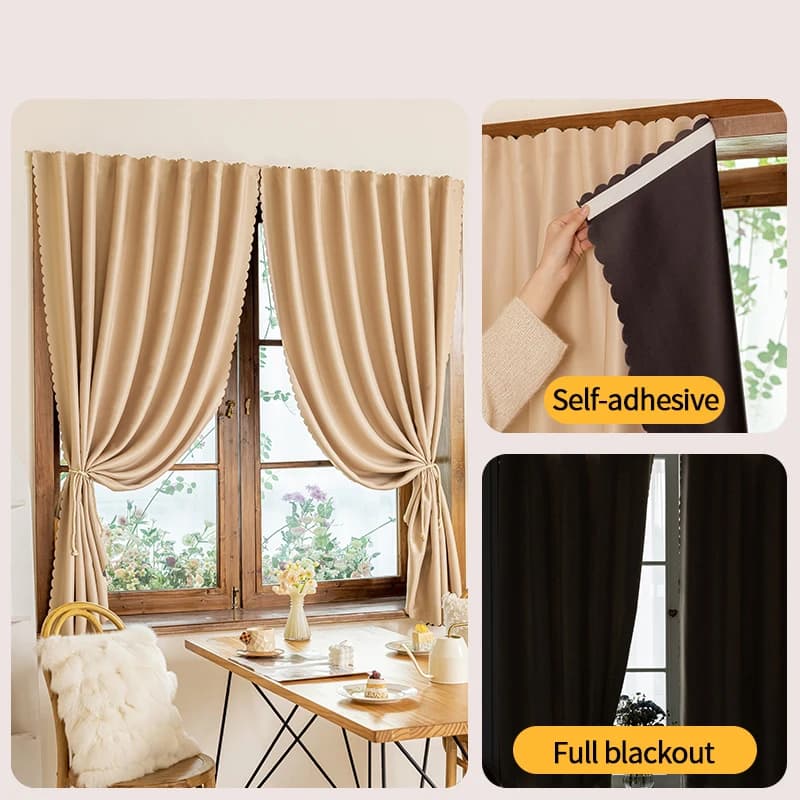 Rideaux occultants 100% de couleur unie, pratiques, sans perçage, pour fenêtre, salon, chambre à cou