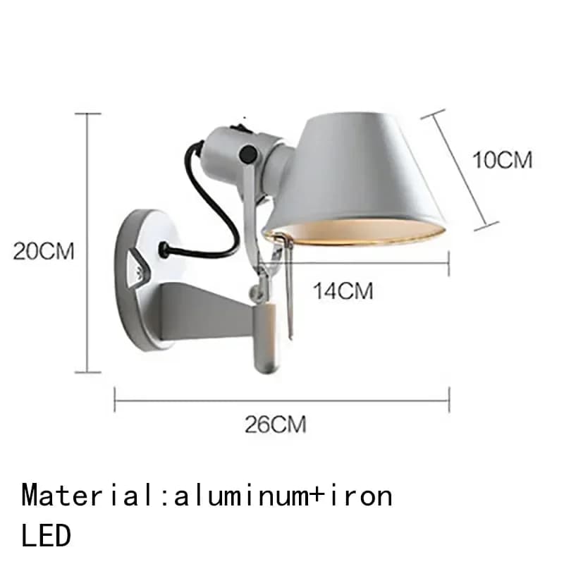 Lampe murale LED à bras Long italien, en métal argenté et noir, pour chambre à coucher, bureau, lamp