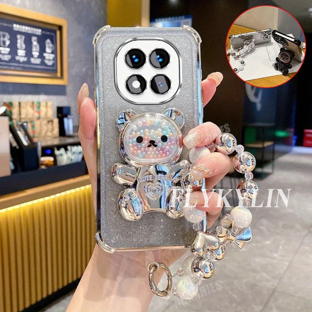 Support ours avec Bracelet de perles, coque souple de protection Anti-chute pour Xiaomi Redmi Note 1