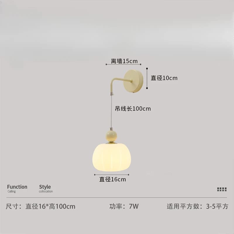 Lampe Murale de oral et Nordique en Forme de Citrouille Crème Japonaise, Luminaire Décoratif d'Nik, 