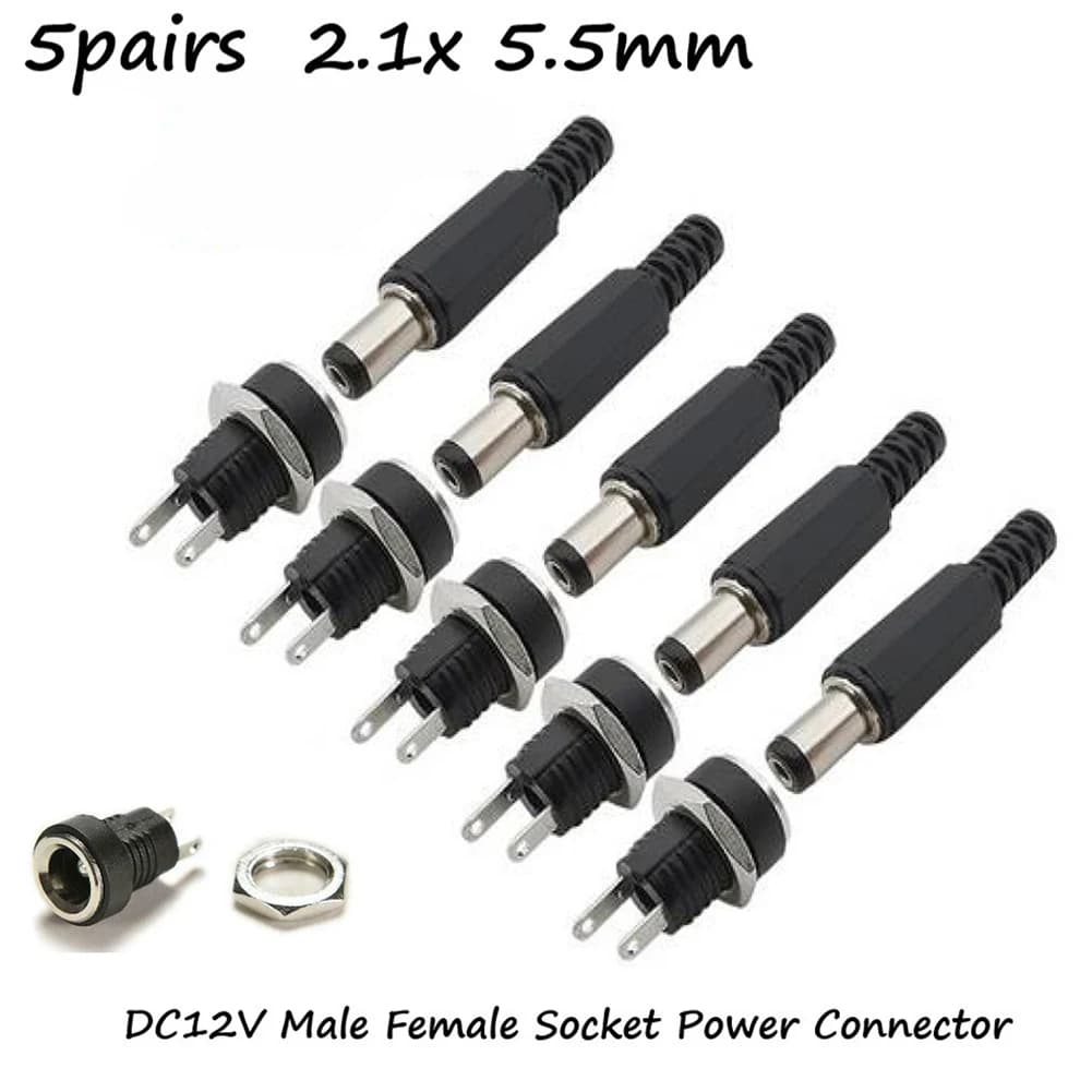 5 paires DC 12V mâle femelle prise panneau montage barils prise Jack connecteur d'alimentation femel