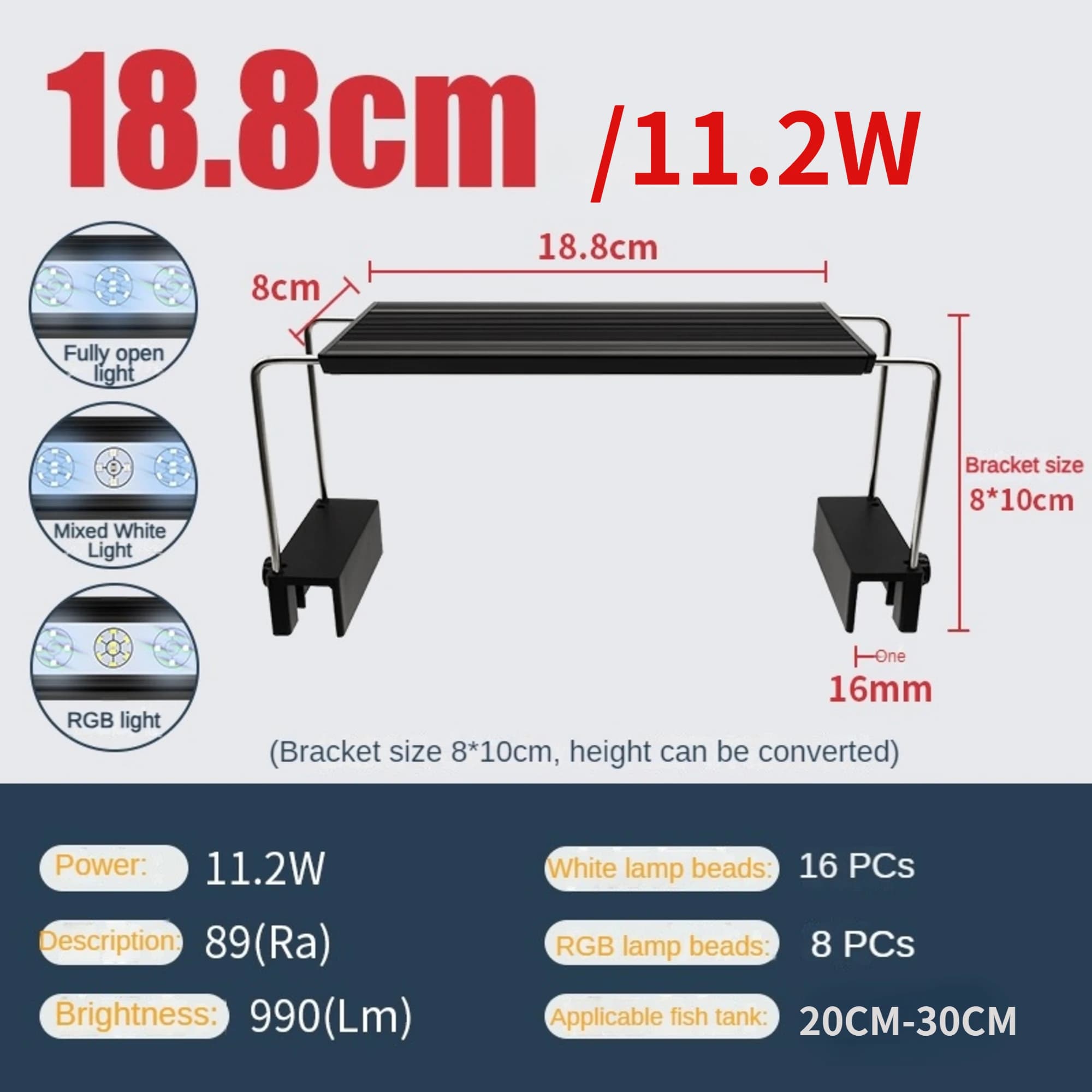 Lampe à spectre complet pour herbe à eau, matériau en alliage d'aluminium, commutation de trois coul