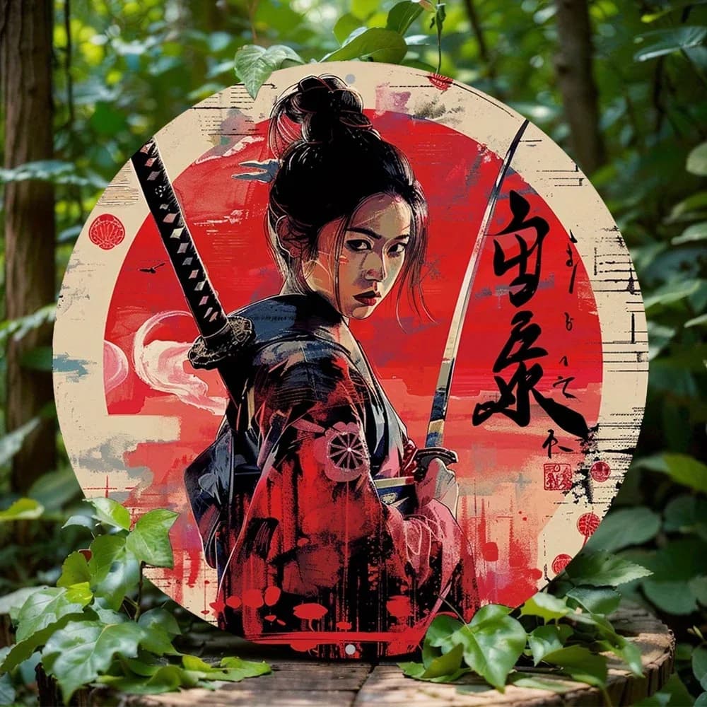 Panneau de couronne de princesse de samouraï japonais, décor rond en métal d'aluminium, décoration m