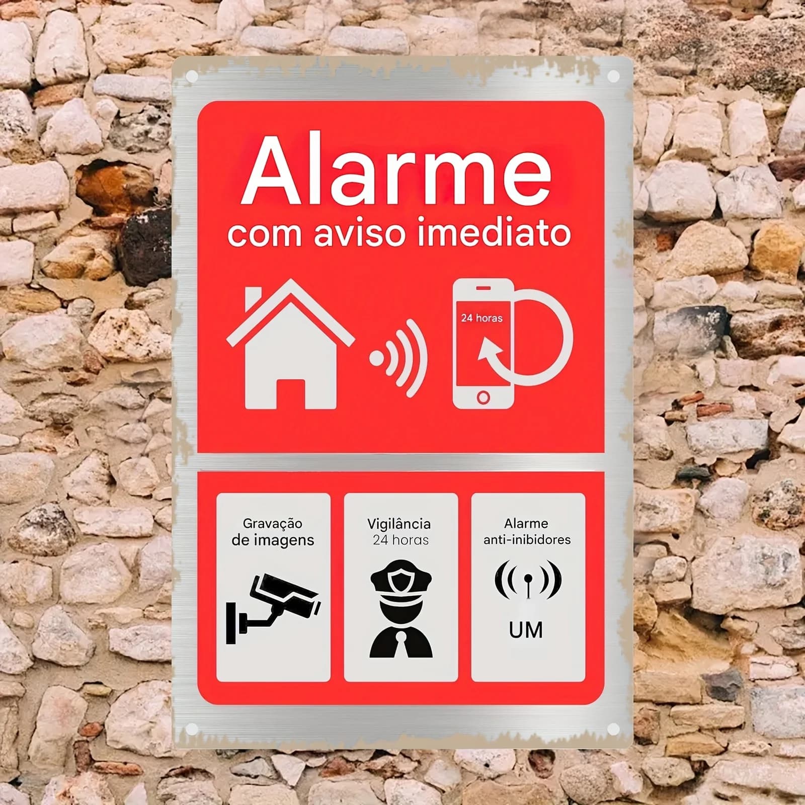 Panneau de sécurité vintage en métal, robuste, en fer, avec avertissement d'alarme pour cour, garage