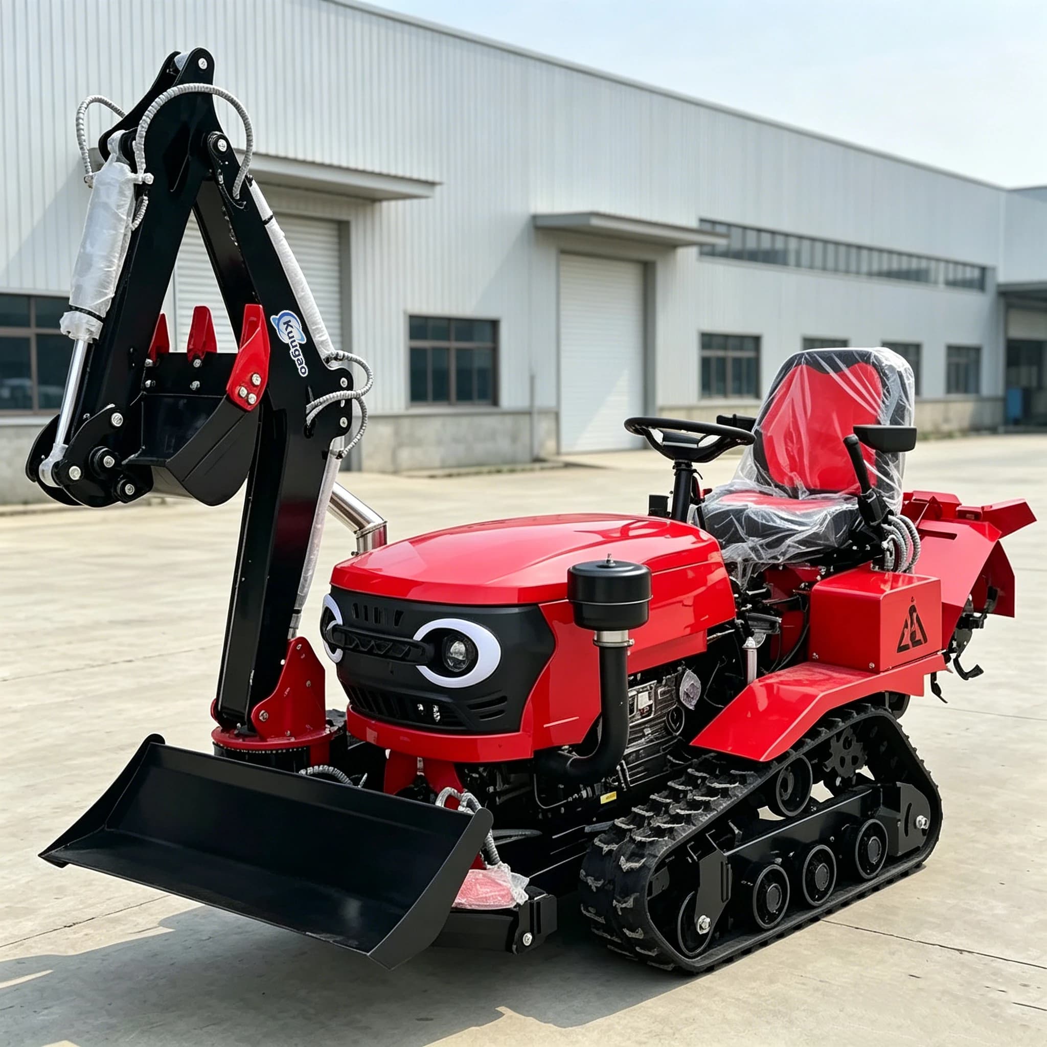 Tracteur agricole à chenilles 35 CV avec motoculteur rotatif et chargeur frontal 25 CV 30 CV 50 CV p