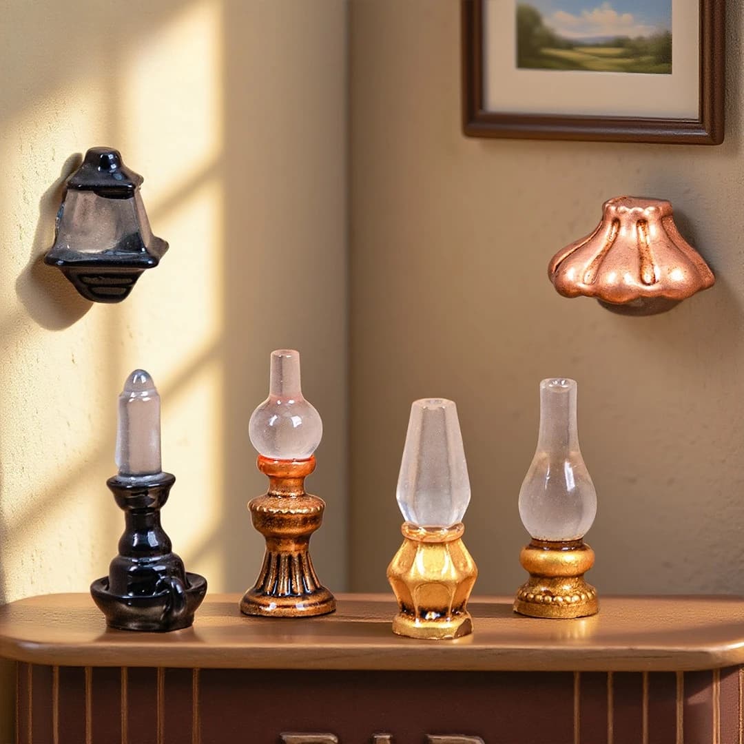 30 pièces de mini lampes à huile rétro lumineuses, mini lampadaires, éclairage LED, miniatures, bric