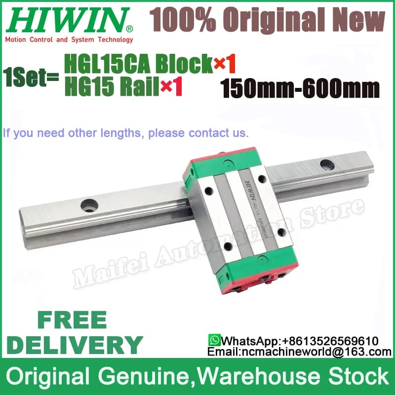 1 pièce HGL15CA + 1 pièce HGR15 Rail Original HIWIN HGL15CA bloc HGL15CAZAC HGL15 HGL15R HG15 longue