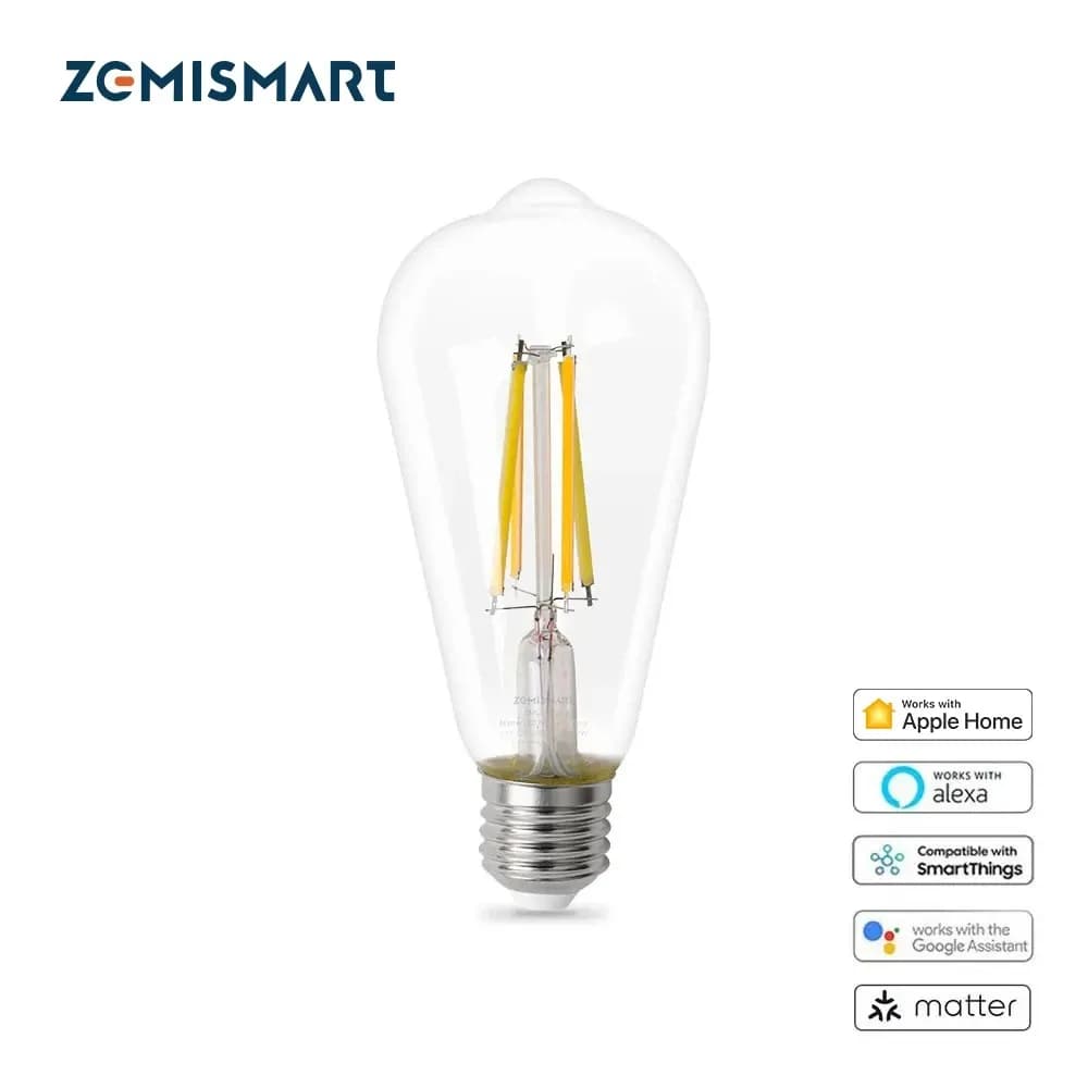 Zemismart Matter WiFi ampoule à Filament Led intelligente 7W lampe en tungstène à intensité variable
