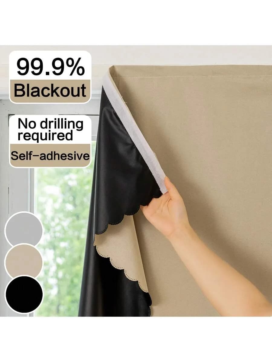 1 rideau occultant, couleur unie avec envers noir, bloque la lumière du soleil, assombre la pièce, protège l'intimité, fixation adhésive sans perçage pour fenêtre