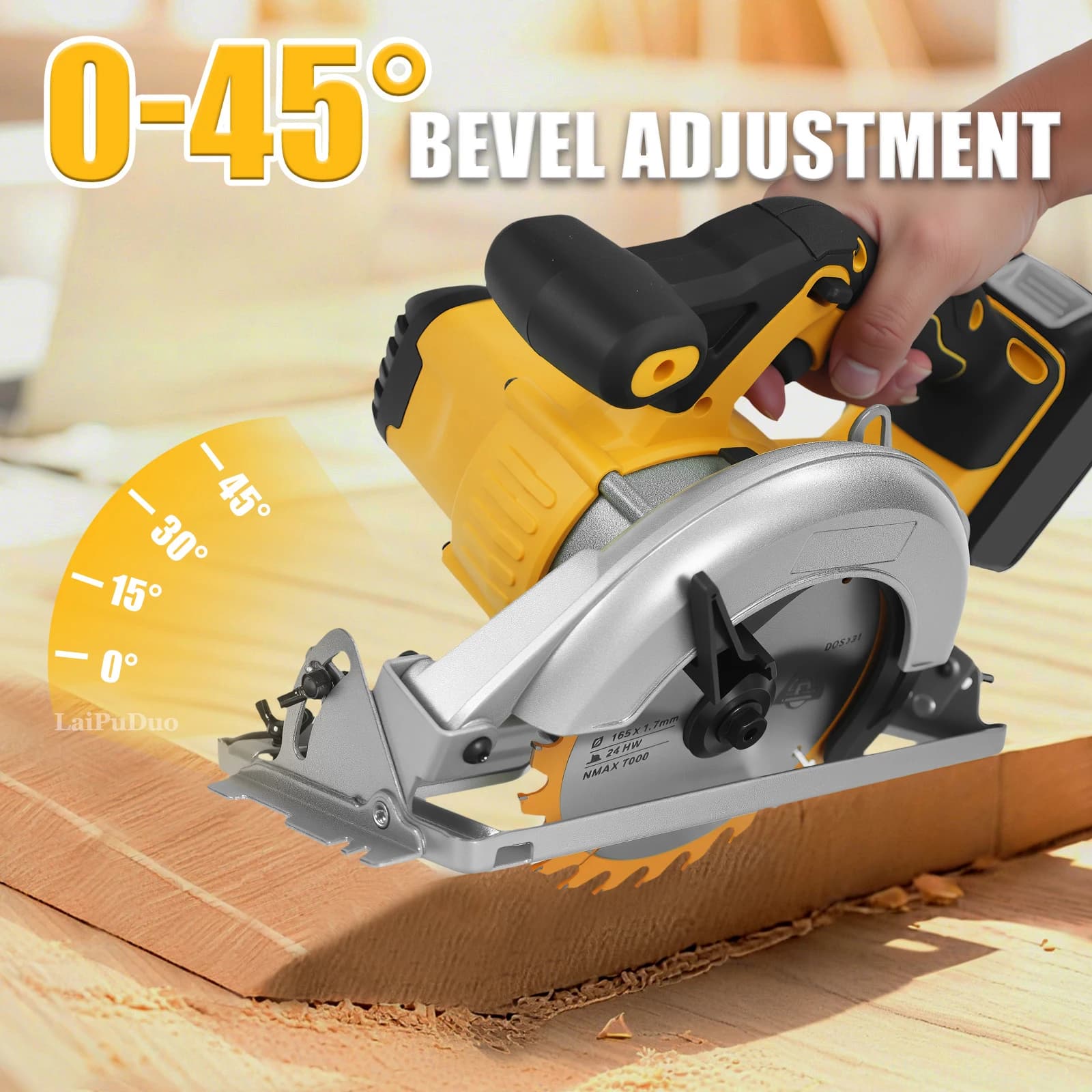 Scie circulaire électrique sans fil 6,5 pouces 1000W, scie à bois portative sans fil pour le travail du bois, compatible avec la batterie Dewalt 20V