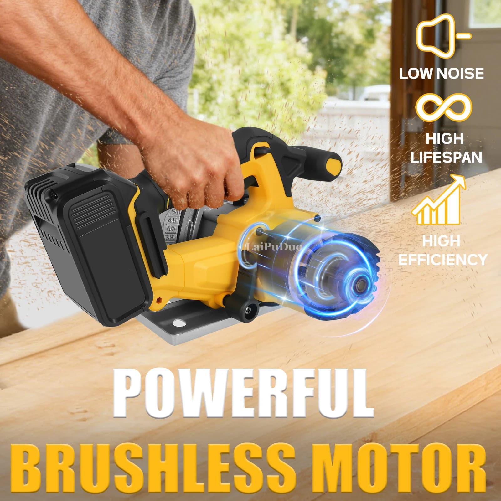 Scie circulaire électrique sans fil 6,5 pouces 1000W, scie à bois portative sans fil pour le travail du bois, compatible avec la batterie Dewalt 20V