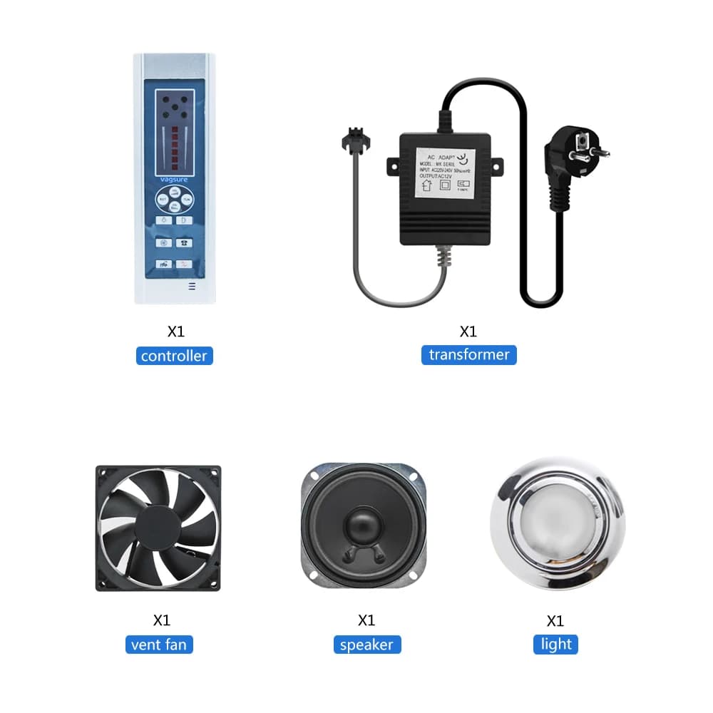 Kit de contrôleur de douche Radio FM CE, panneau de douche numérique avec ventilateur/lumière/haut-parleur/transformateur, accessoires de douche