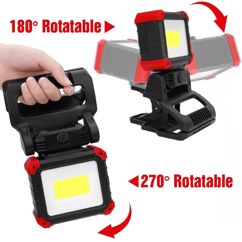 Lampe de travail rechargeable à LED 270 °   Lampe de travail à Clip magnétique COB, Super brillante, étanche, sans fil, pour réparation de voiture, urgence