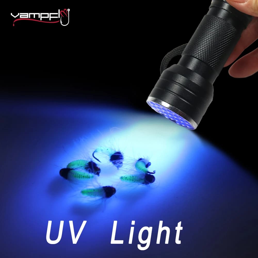Vampfly 9LED s 21LED s lampe à polymérisation UV torche Buzzer nymphe mouche époxy durcissement 365nm ~ 410nm Mutifuction UV lumière pêche mouche attachant outil