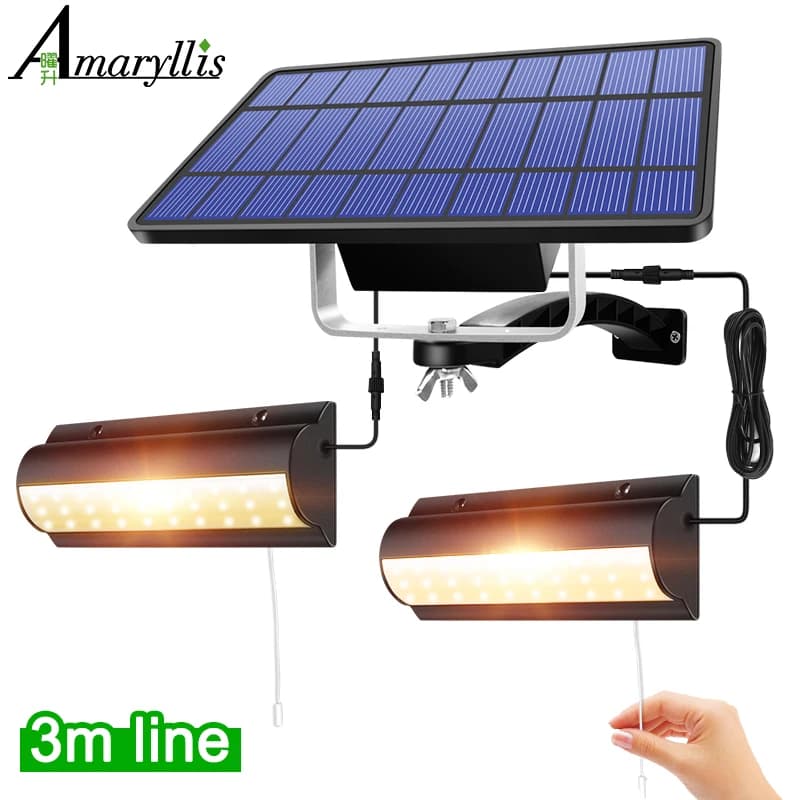 Lampes solaires suspendues intérieures et extérieures améliorées, lampe solaire à allumage automatique pour grange, balcon, poulet avec interrupteur de traction et ligne de 3m