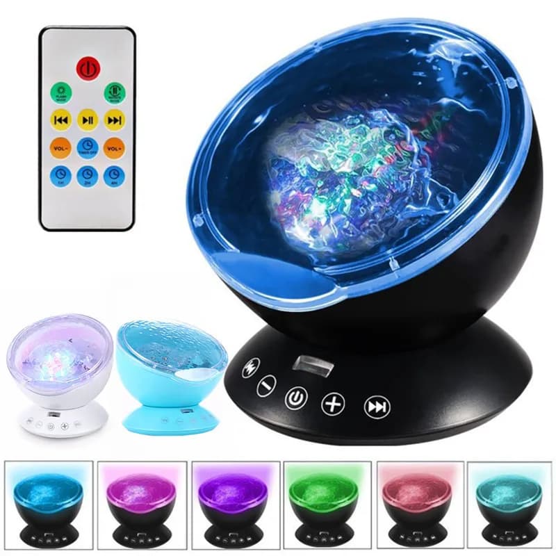 Lampe projecteur de nuit avec vagues océaniques, télécommande, lampe de chevet, câble USB, lecteur de musique, lecture de musique, décoration de chambre