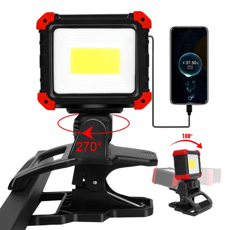 Lampe de travail rechargeable à LED 270 °   Lampe de travail à Clip magnétique COB, Super brillante, étanche, sans fil, pour réparation de voiture, urgence
