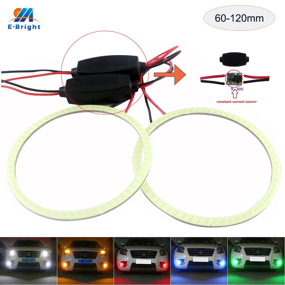 2PCS Halo Ring COB 60MM 70MM 80MM 90MM 100MM 110MM 120MM 12V 24V Phare LED de voiture, feux de brouillard Angel Eyes