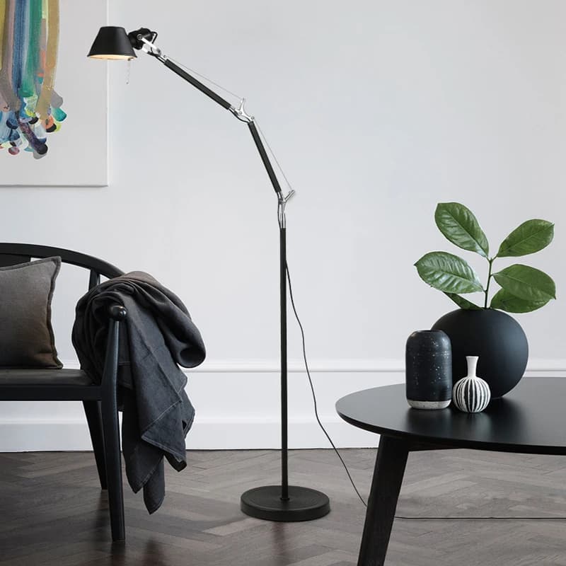 Lampadaire industriel moderne avec bras Long pivotant, noir, argent, réglable, pour bureau, salon, bureau, E27