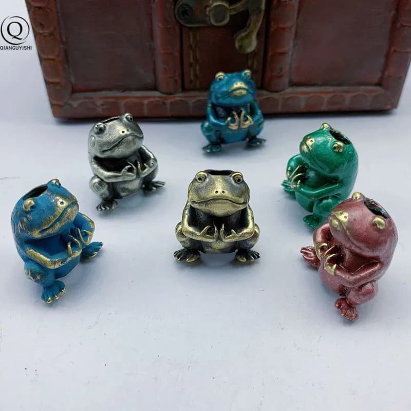 Sculpture de grenouille en laiton, corde de parapluie, perles, bricolage, accessoire de couteau, porte-clés pendentif EDC, outil de survie en plein air, lanière suspendue