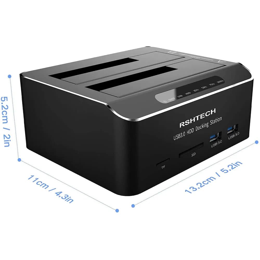 Station d'accueil pour disque dur USB 3.0, double baie en aluminium, pour disque dur SATA HDD SSD 2.5 "3.5", avec lecteur de carte SD TF, sans outil