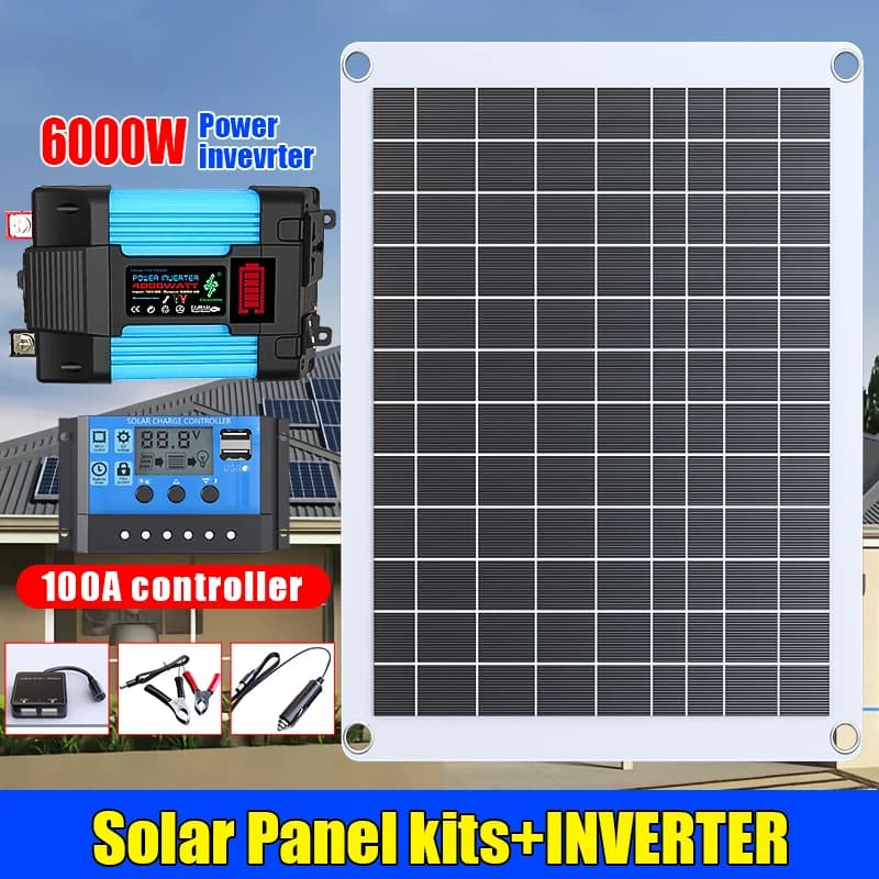 Onduleur solaire 6000W, système de production d'énergie complet avec panneau solaire 600W, sortie 110V/220V, alimentation domestique extérieure Mobile